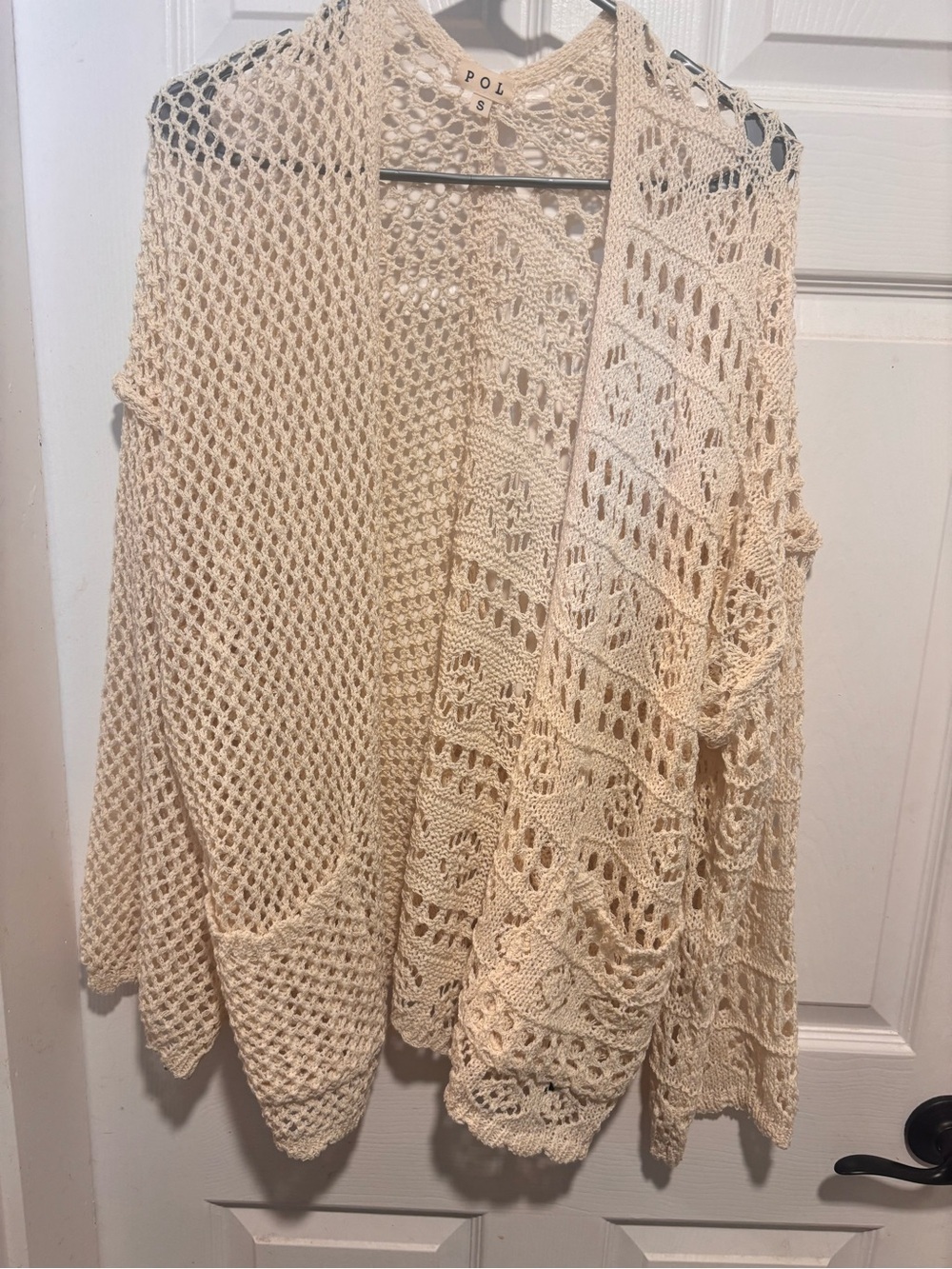POL Cream Open-Weave Crochet Cardigan